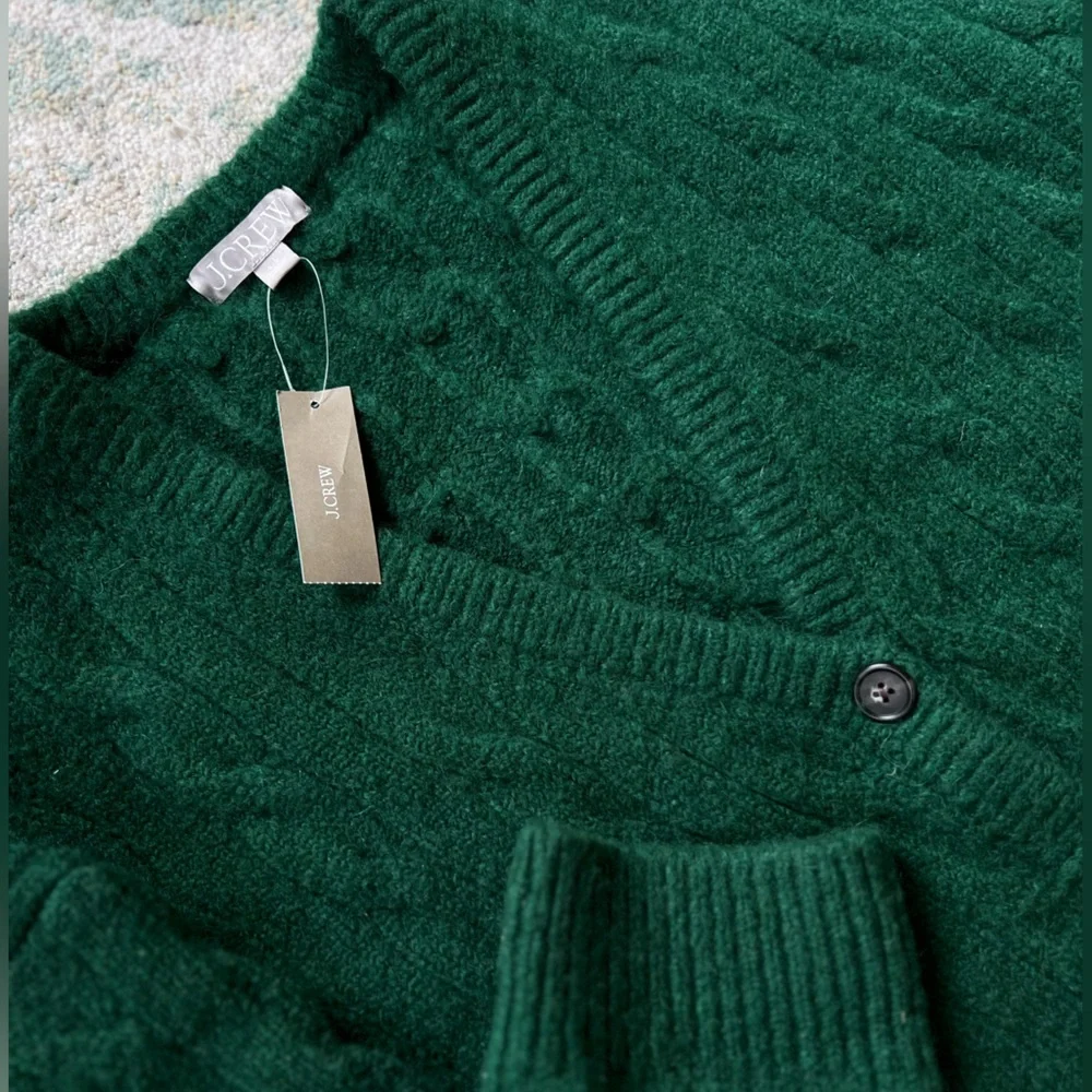NWT JCREW S/M OVERSIZED GREEN THICK CABLED CARDIGAN SWEATER NEW NWT - Picture 8 of 9